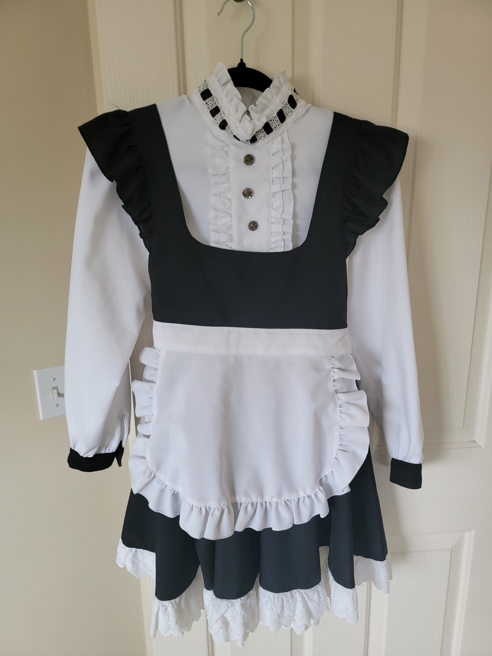 Classic Black and White Maid Costume with Ruffled Apron